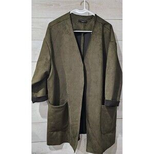 NWT T TAHARI Olive Green Faux Leather Open Front Jacket Women Sz 1X